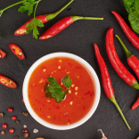 Spicy sauce in a white plate